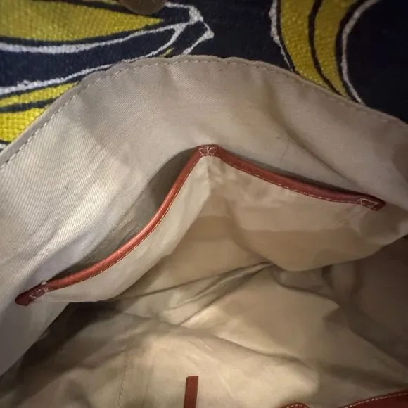 Lucky Brand Key West Dark Denim Blue Tote Bag Banana Print Tassels Purse Handbag - Picture 11 of 12